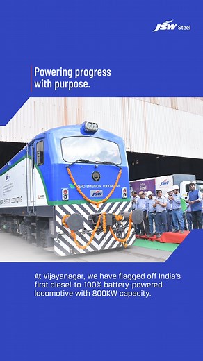 At JSW Steel Vijayanagar Works, every milestone is a step toward a sustainable future. We are leading the way in sustainable innovation with a new national achievement: our diesel-to-battery locomotive (800kw capacity). This breakthrough proves our ability to blend innovation with sustainability, strengthening our role in India’s journey toward a cleaner future. #JSWSteel #JSWSteelVijayanagarWorks #Vijayanagar #Locomotive #SustainableFuture #InnovationIsAlwaysAround | JSW Steel