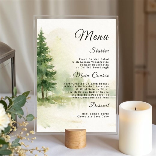 Forest Digital Wedding Menu Template: Classic Menu | Digital Elegant Nature Tree Menu Template | Fully Editable in Canva | Digital Download - Etsy