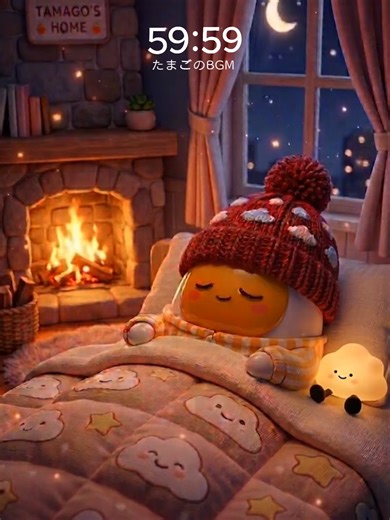 【60分BGM】暖炉の前で眠るたまごちゃん。 焚き火の音と寝落ちするオルゴール音。 🌙 Sleep BGM / Lo-fi / Relax & Chill 🥚リラックスしたい時や睡眠のお供に 60分のカウントダウンタイマー。 #睡眠BGM #癒し #自律神経を整える #瞑想 #sleep #kawaii #relax