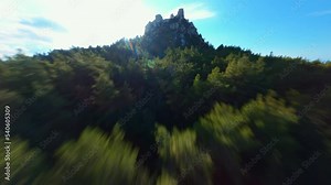 Aerial view of Kantara Castle in Northern Cyprus. its summit standing on a pinnacle with views all round. FPV drone footage, fly over castle. 4K