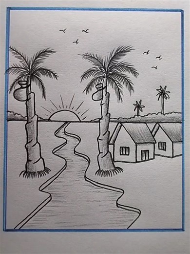 Beautiful sunset scenery drawing#drawing #Foryou #artistsoftiktok #arteducation#trending