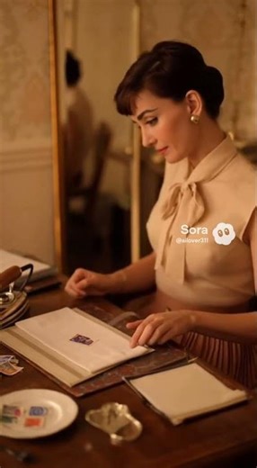 Audrey ironing stamps and putting them back in stamp collection album