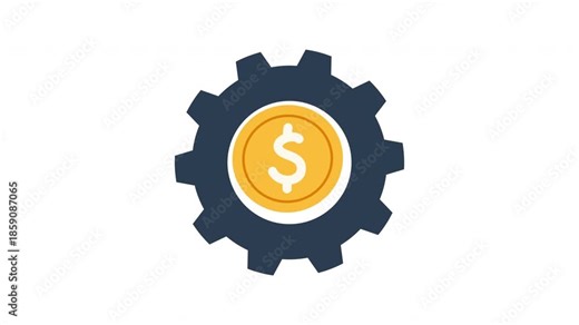Professional money management icons featuring dollar symbol inside gear mechanism for financial automation .Dollar sign coin and gear icon representing financial management