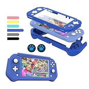 FIWWAT Protective Case for Nintendo Switch Lite, with Detachable TPU+Built-in PC Screen Protector & 2 x Thumb Grip Caps (for Nintendo Switch lite, Navy blue)