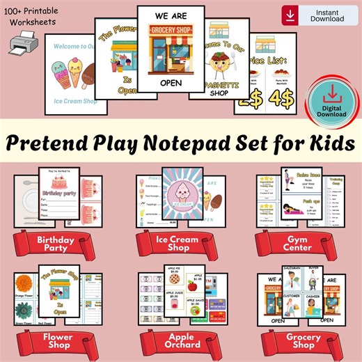 Pretend Play Notepad Set for Kids Printable | Grocery, Ice Cream Shop, Restaurant & Dramatic Role Play Kit - Etsy