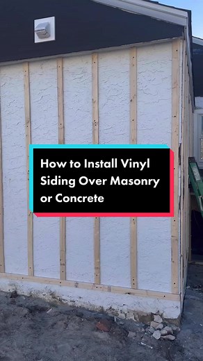 How to Install Vinyl Siding Over Masonry or Concrete Give your home a fresh new look with vinyl siding! It's easy to install over masonry or concrete when you use fairing strips and anchors. You'll never know it was underneath! #vinylsiding #masonry #concrete #fairingstrips #tapcons #diy #homeimprovementprojects #boom #constructiontips #perfectfinishedproduct