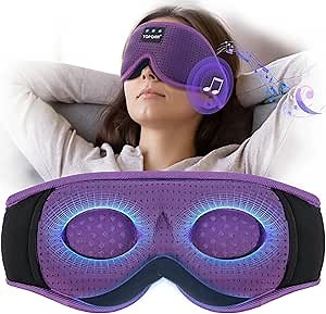 Sleep Mask with Bluetooth Headphones Wireless, TOPOINT 3D Eye Mask for Sleeping Headphones Women Men with Noise Canceling Earbuds, Thin Speaker, Blackout, 15 Hours for Travel, Meditation, CPAP Users