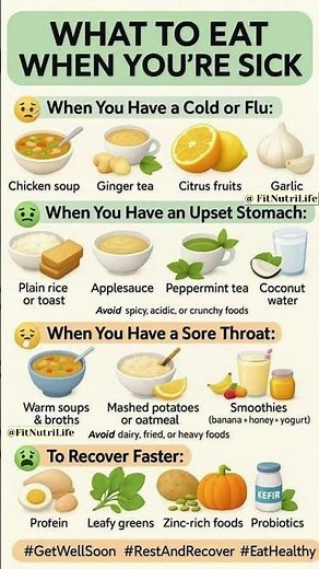 What to Eat When You’re Sick 🤒 | Best Foods for Cold, Flu, Stomach & Sore Throat #healthylifestyle