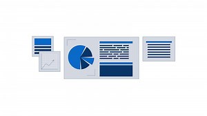 Business data presentation slides 2D objects animation. Information analytics process cartoon 4K , alpha channel. Commercial infographics and text blocks animated flat items on white background