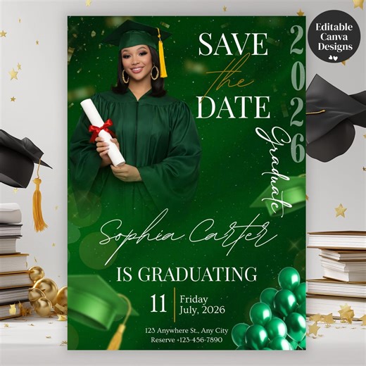 Digital Green Graduation Announcement,editable Template With Photo for 2026 Senior Graduate Party, College Graduation Day Evite,pdf Download - Etsy