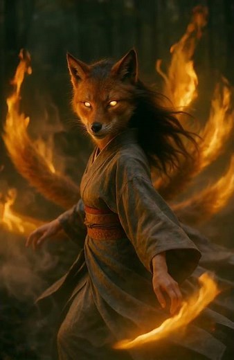 Kitsune! Transformation from small to adult. Before and after.