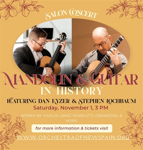 What makes Baroque music so timeless? Ornamentation, contrast, and emotion — all brought to life by the Orchestra of New Spain on period instruments. Experience the music that shaped centuries of art and culture! Join us THIS SATURDAY, November 1st for a special salon concert highlighting the mandolin and the guitar in history with Stephen Lochbaum and Dan Kyzer. Tickets on our website!! #Baroque #OrchestraOfNewSpain #ClassicalMusic #EarlyMusicDallas #DallasArts @dankyzerguitar @stephenlbomb | O