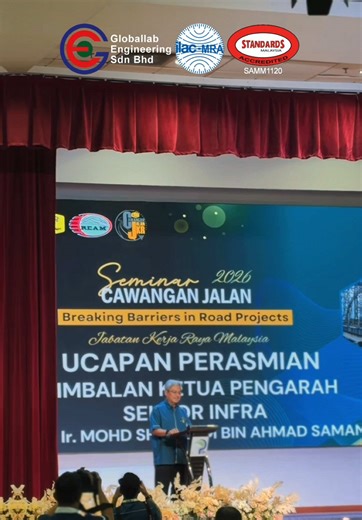 RECAP HARI PERTAMA Pameran sempena Seminar Cawangan Jalan 2026. Alhamdulillah, Hari Pertama di Booth Globallab Engineering berlangsung dengan penuh sambutan dan interaksi bermakna. Terima kasih kepada semua pengunjung, rakan industri dan agensi yang sudi hadir berkunjung ke booth kami untuk mengenali lebih dekat perkhidmatan makmal kejuruteraan kami yang berakreditasi antarabangsa. Kami komited dalam memastikan kualiti, ketepatan dan integriti dalam setiap pengujian dan perkhidmatan yang ditawar