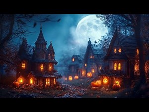 Cozy Halloween Village 🎃 Thunder, Wind, Crickets, & Frogs | Nature Sounds & Ambient Noise