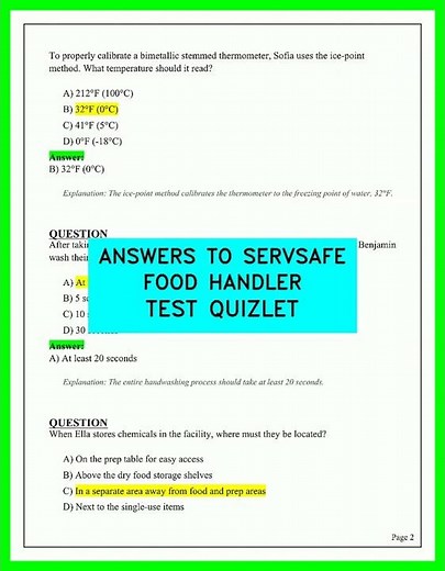SERVSAFE FOOD HANDLER TEST QUIZLET ANSWERS TO FOOD HANDLER TEST QUIZLET VIDEO 6 PRACTICE EXAM 2026