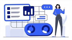 a woman analyzing statistic data and investment report business animated illustration video