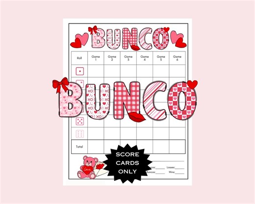 Valentine's Day BUNCO Printable - Score Cards - Game Night Printable - Heart - Galentine's - Etsy
