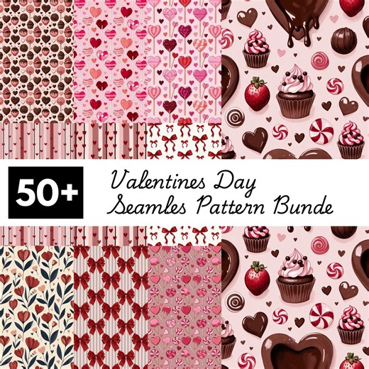 Pink & Red Valentines Day Digital Paper Bundle | 50  Seamless Heart Backgrounds PNG - Etsy