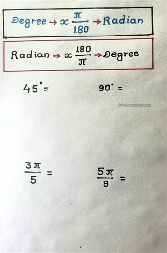 Manir Ansari on Instagram: "Degree to Radian & Radian to Degree Conversion Trick 😲 #DegreeToRadian #RadianToDegree #Trigonometry #fblifestyle"