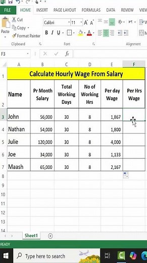 Calculate hourly wage from salary, #excel #spreadsheetmagic #exceltips #exceltricks #spreadsheet