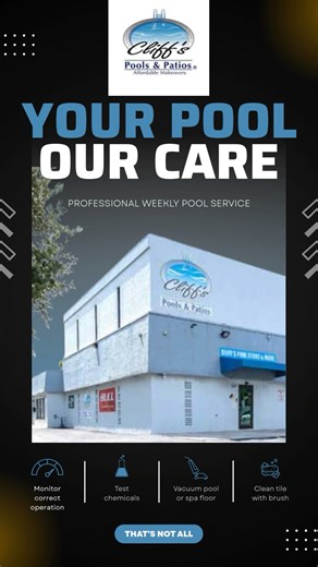Cliff's Pools and Patios on Instagram: "When Cliff's Pools & Patios completes your pool build or renovation, you can keep us on for weekly maintenance. We offer a whole menu of weekly maintenance to new and returning customers, including pool floor cleaning, chemical testing, equipment monitoring, and more. Visit our website for a full list of weekly services. 💻 www.cliffspools.com 📞 (888) 320-2909 📥 info@cliffspools.com"