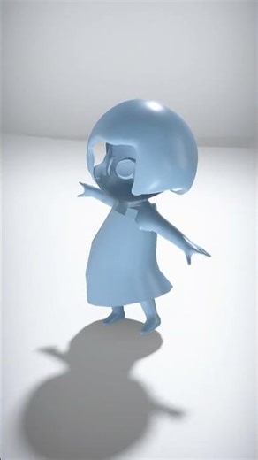 Stylized Character in Blue Dress with Rounded Head