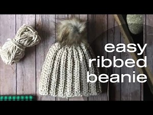 Easy Ribbed Beanie Crochet Pattern | Bulky Crochet Hat Pattern Video Tutorial for Beginners