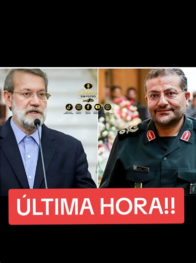 🚨🔥💣 ÚLTIMA HORA!!!Israel elimina al “número dos” del régimen iraní y al jefe de los Basij en Teherán Israel aseguró haber eliminado en Teherán a Ali Larijani, alto responsable del Consejo Supremo de Seguridad Nacional, y a Gholamreza Soleimani, jefe de la milicia Basij. El ataque forma parte de la Operación Furia Épica y busca golpear la estructura de control interno del régimen iraní. Según el ejército israelí, la operación se ejecutó con inteligencia precisa contra una instalación provision