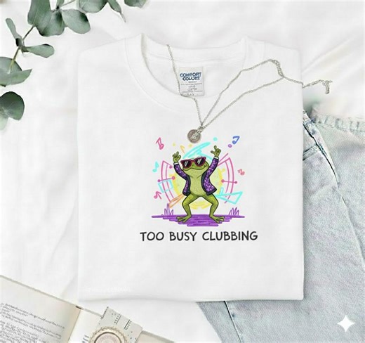 Embroidered Clubbing Frog Shirt, Funny Party Frog Tee, Cute Nightlife Frog Sweater Hoodie, Disco Meme Gift - Etsy