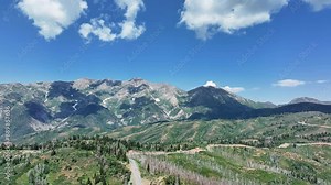 Aerial Nebo Loop scenic byway mountain Utah d. Alpine towering mountains and wilderness area. Rock and forest environment landscape of central Utah. Mount Nebo Wasatch Mountain Range wilderness area.