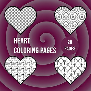 20 Heart Coloring Pages, Printable Coloring Sheets, Valentine's Day Activity PDF & Pngs - Etsy