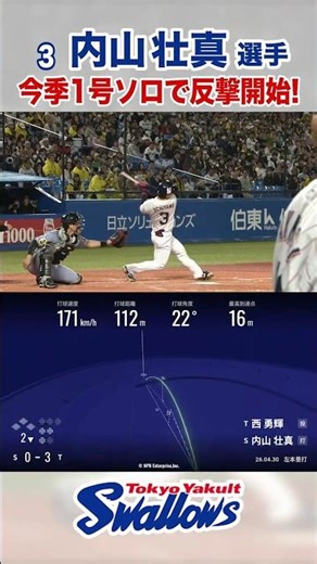 内山壮真選手 今季1号ソロで反撃開始！ #swallows #内山壮真 #shorts