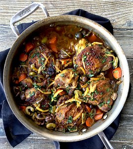 Moroccan Chicken with olives & preserved lemons - one skillet