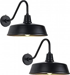 15 Inch Large Outdoor Gooseneck Barn Light from Dusk to Dawn, Classic Farmhouse Wall Mount Gooseneck Light - for Porch, House and Garage