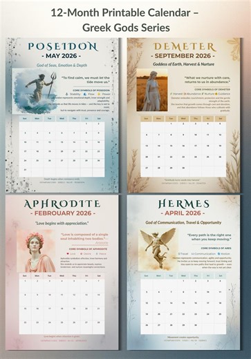 Olympian Gods 2026 Calendar | Greek Mythology Art (digital Download) - Etsy