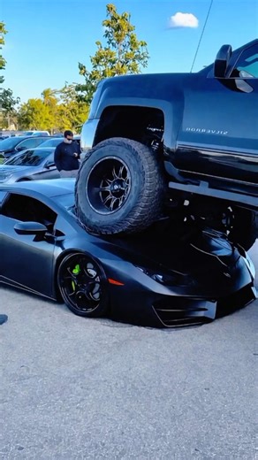 Lamborghini Gets Run Over by Pickup Truck #shorts #accident