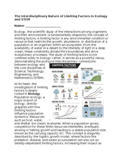 Limiting Factors in Ecology & STEM - No Prep - Worksheet - 100% Editable