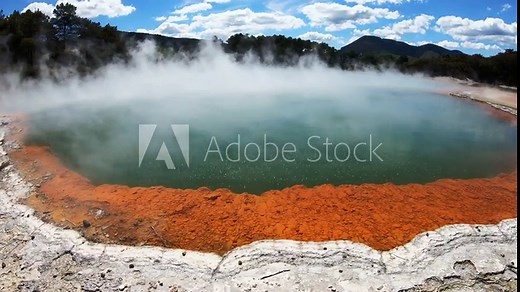 The Champagne Pool - the most colourful geothermal area in Wai-O-Tapu Thermal Wonderland ("Sacred Water" in Maori language). Rotorua, New Zealand
