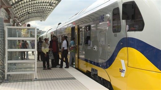 The much-anticipated opening of the Dallas Area Rapid Transit (Official DART page) Silver Line Regional Rail brought communities together today. Cities marked the milestone with celebrations and free rides. The 26-mile commuter rail connects seven cities from Plano to DFW Airport and features 10 new stations including one at Richardson's CityLine/Bush Station and one at The University of Texas at Dallas. From now until Nov. 8, the Silver Line will be fare-free. Visit www.cor.net/SilverLine for m