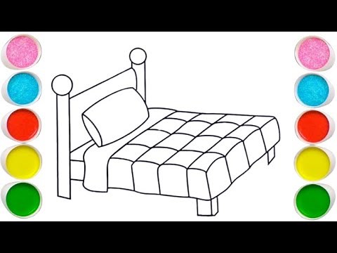 How to draw a cute bed easy step by step | Bed drawing and coloring tutorials for beginners