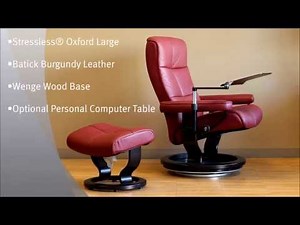 Stressless Oxford Recliner Chair Batick Burgundy Leather | Wenge Wood Base | Personal Computer Table