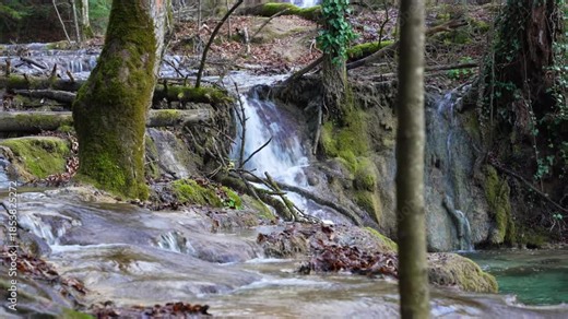 Waterfalls and Cascades of the Nera River (Cheile Nerei Beusnita) National Park, Romania. Hiking the gorge and exploring emerald pools. Romanian beauty and nature.