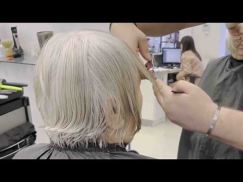 OLDER WOMAN HAIRCUT - SHE WANTS SHORT STACKED BOB CUT | GREY HAIR