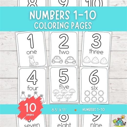 Coloring Pages Numbers 1-10 for Preschool Number Activity Printable Kindergarten Worksheets Homeschool Number Color Tracing Sheets - Etsy