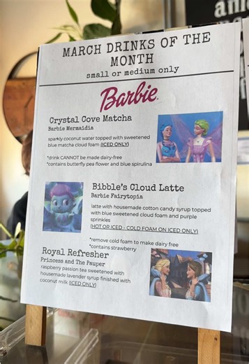 they had me with this barbie menu & amazing weather 🧜‍♀️ 📍 crossroads 🗺️ north haven, ct #matcha #barbiemovie #sideeyefish