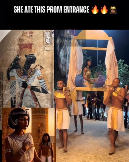 Gee money on Instagram: "She ATE this entire prom entrance like a true queen 👑🔥! Pulling up in full Egyptian royalty vibes, carried in on a throne with the whole crowd watching — this is how you make an entrance they’ll NEVER forget. #PromEntrance #Prom #BlackExcellence #SheAte #egyptianqueen #blackgirlmagic #TrendingNow #FYP #PromNight #sheslayed"