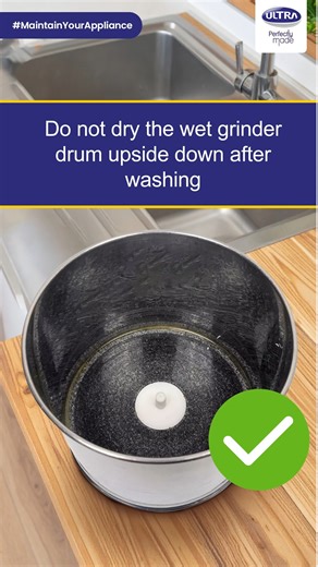 #MaintainYourAppliance Store your Ultra wet grinder drum the right way. Do not place it upside down after washing. The weight of the base stone may weaken the alignment of the drum when placed upside down. Also lack of airflow may lead to odors and mold. After washing and thorough drying store it upright always! #elgiultra #elgiultrakitchenappliance #ultrawetgrinder #ultramixergrinder #ultrapressurecooker #ultragasstove #kitchentipsandtricks #kitchenappliances #kitchentips #healthyfamilies #heal