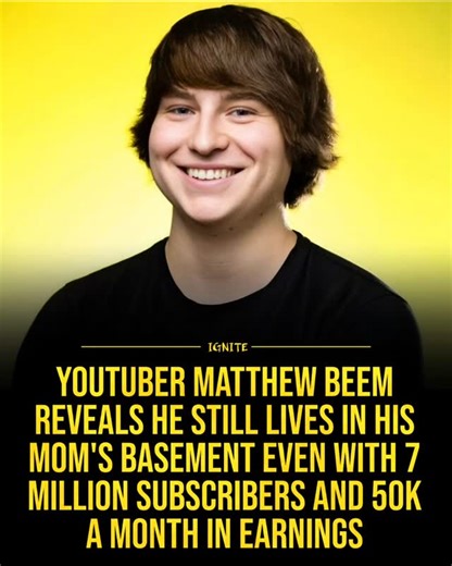 IGNITE-STUDIO on Instagram: "Matthew Beem just admitted something most people would never guess. Even with 7 million subs and videos that look straight out of a MrBeast budget, he still lives in his mom’s basement. And it’s not because he’s broke… it’s because his videos cost a fortune. Beem says each upload averages around 19k before he even pays his team, adding up to about 75k a month. After ads and brand deals, he often ends up paying himself only 4k and reinvesting the rest into bigger buil