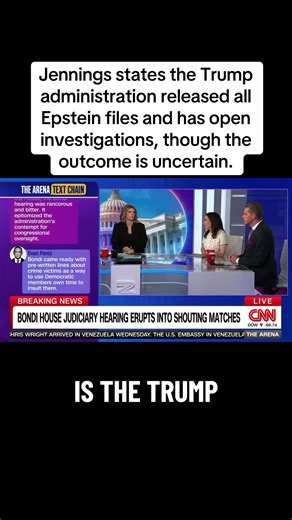 Scott Jennings on leftist claiming the Trump administration is covering for people in the Epstein files: “I don’t know that they are covering for them. They’ve released all the documents, and as far as I know, [Pam Bondi] testified today that they’re still open investigations related to the Epstein files. Now, whether that will come to fruition quickly or not, I don't know.”