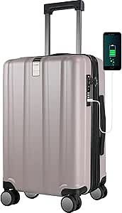 KROSER Hardside Expandable Carry On Luggage with Spinner Wheels & Built-in TSA Lock, Durable Suitcase Rolling Luggage with USB Port, Carry-On 20-Inch, Matte Purple/Pink